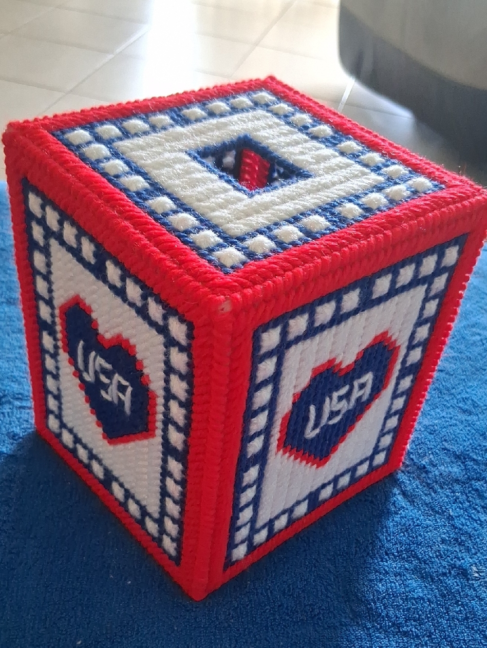 Patriotic USA Handcrafted Tissue Box Cover